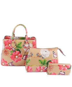 Glossy Flower Printed 3in1 Satchel LY0961W NUDE